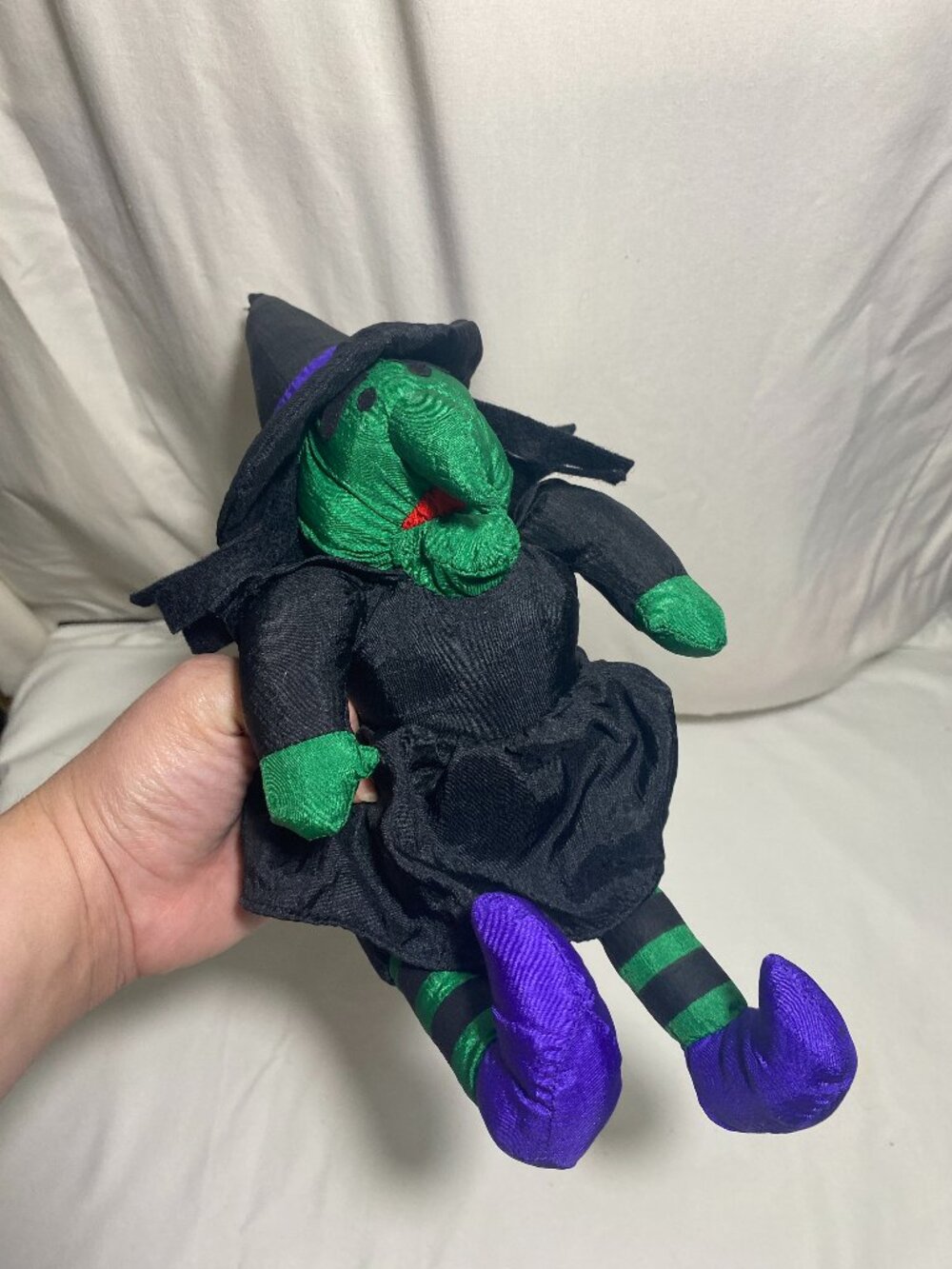 1994 International Silver Co Halloween Witch Plush Doll Black Green Purple 8"